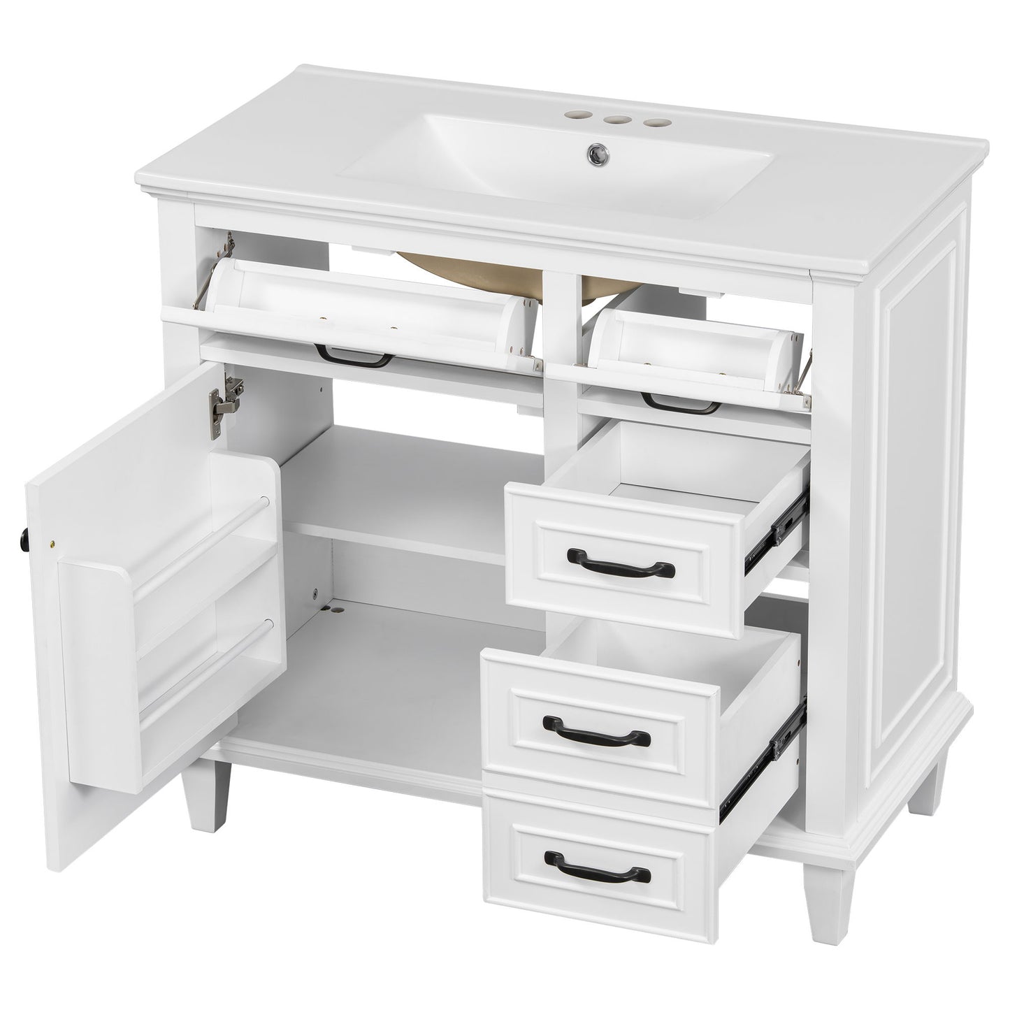 Modern Bathroom Vanity With Sink Top, Flip Drawers, Adjustable Shelf