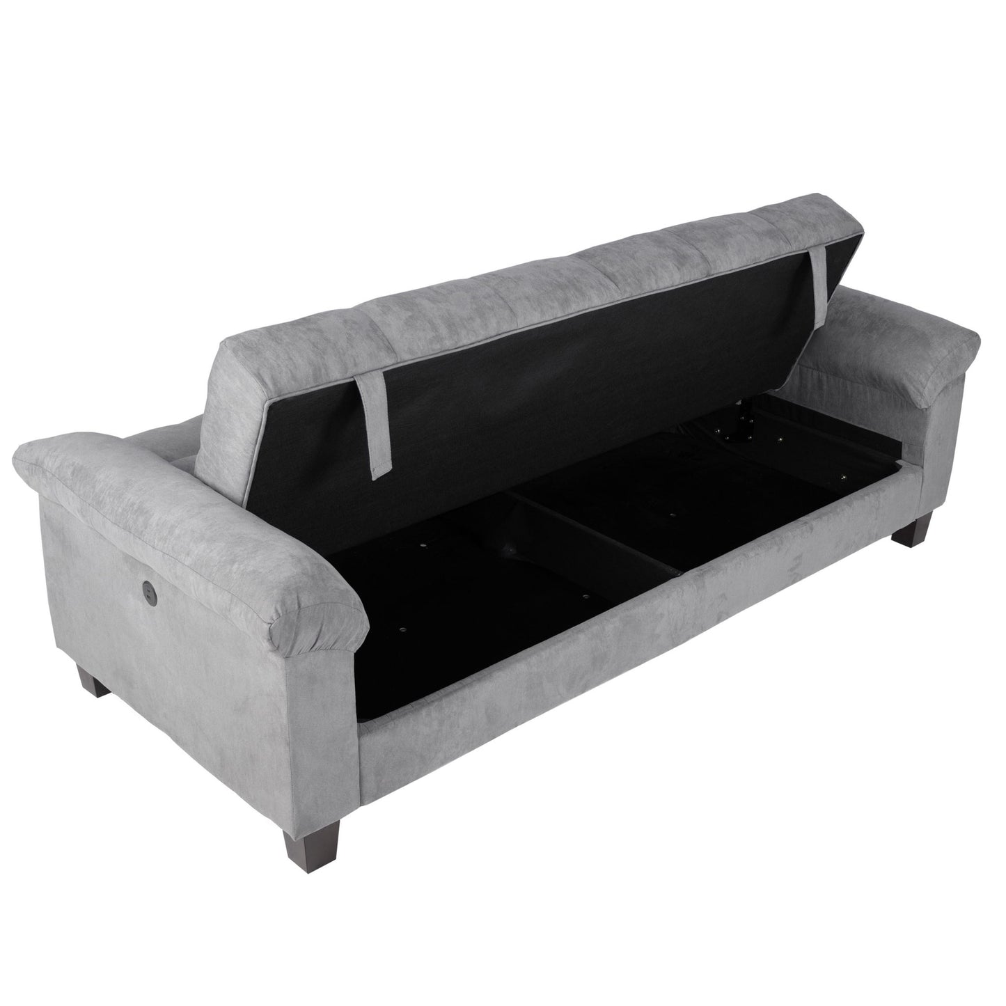 Adjustable Sofa With Hidden Storage And USB Port, Plush Cube Pattern Couch With Pillows - Gray
