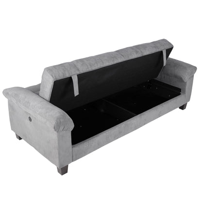Adjustable Sofa With Hidden Storage And USB Port, Plush Cube Pattern Couch With Pillows - Gray