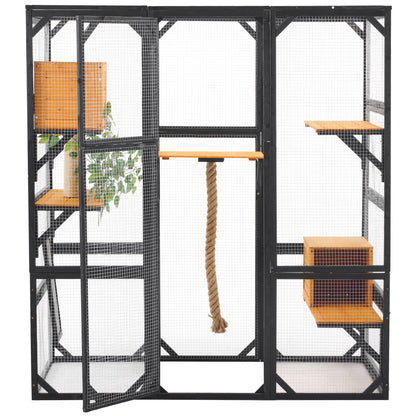 Outdoor Cat House, Diy Cat Enclosure Catio With Double Enter Doors