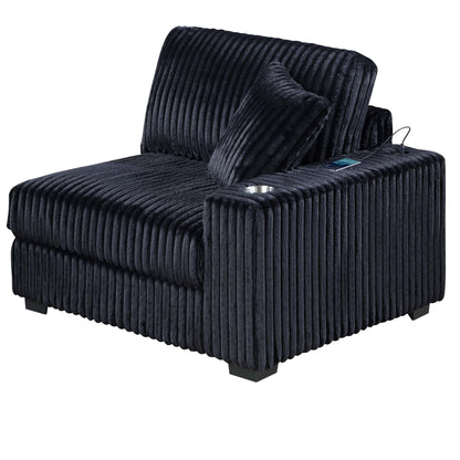 6 Piece Modular U Sectional Sofa Set With USB Cup Holder, Low Leg - Black