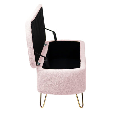 Storage Ottoman Bench For End Of Bed Legs, Modern Camel Faux Fur Entryway Bench Upholstered Padded With Storage For Living Room Bedroom