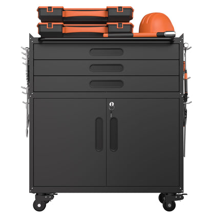 Rolling Tool Cabinet Heavy Duty Garage Storage With Lockable Doors & Drawers