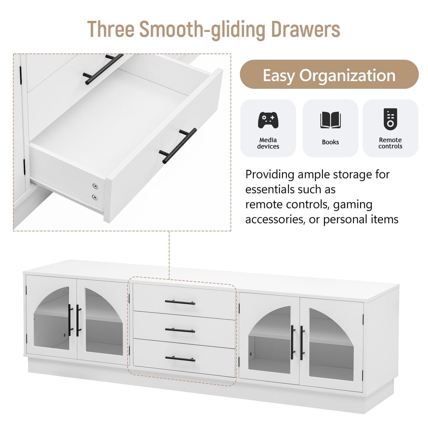 Modern Minimalist TV Stand, Entertainment Center Media Console Cabinet With Adjustable Shelves For Living Room