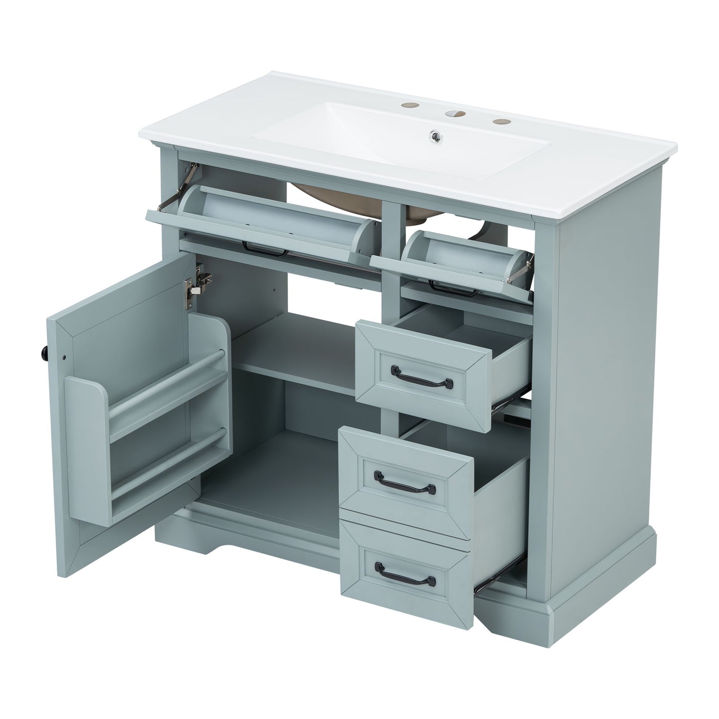36" Bathroom Vanity With Sink, 2 Tip Out Drawers, Soft Close Hinges