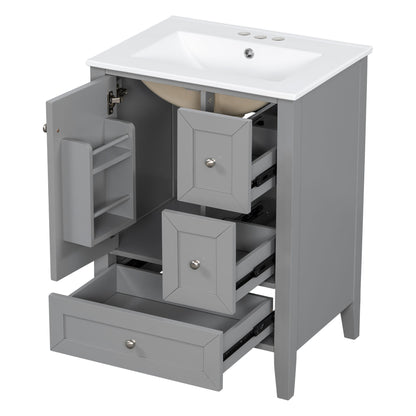 Modern Bathroom Vanity With Sink, Freestanding Cabinet With Drawers And Shelves