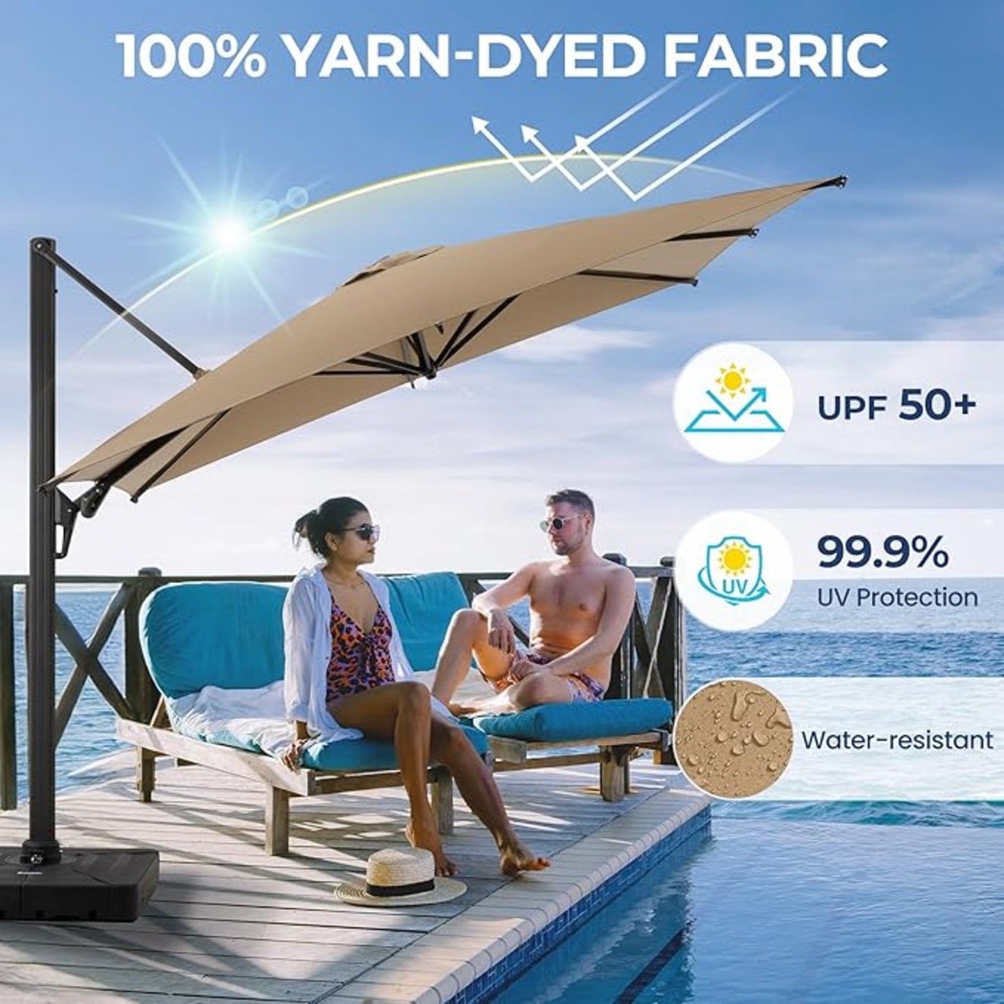 Round Cantilever Patio Umbrella With 360 Rotation & Infinite Tilt Adjustment