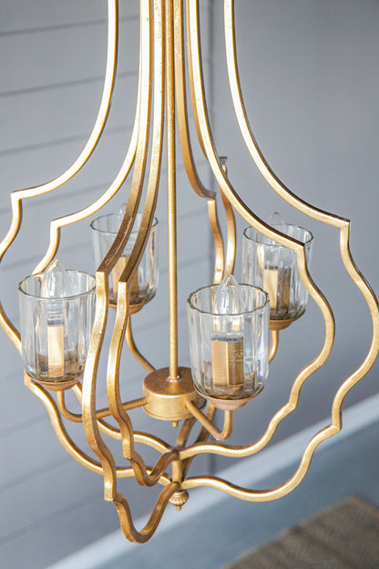4 Light Metal Chandelier, Hanging Light Fixture With Adjustable Chain For Kitchen, Bulb Not Included - Gold