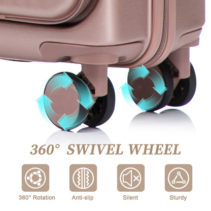 Luggage Set With Cosmetic Case, Combination Lock, Front Opening Design