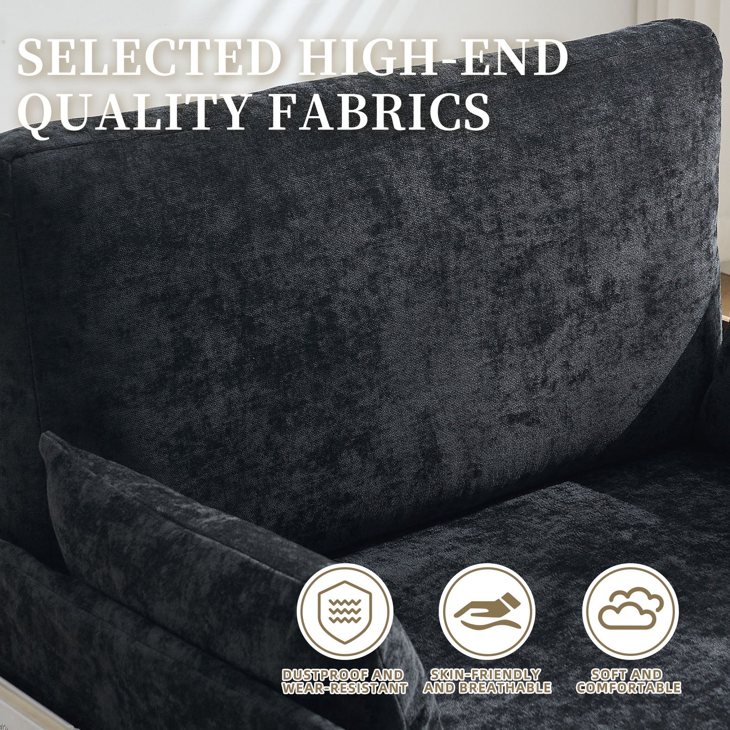 Mid Century Modern Foldable Sofa Bed, 3 In 1 Convertible Sleeper With 3 Pillows