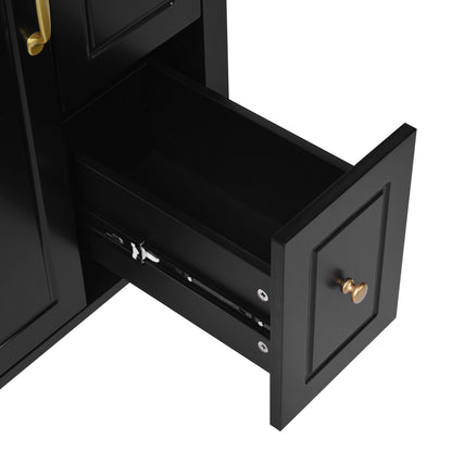 Elegant Bathroom Vanity With Ceramic Sink, Soft Close Doors And Drawers, Double Storage Racks