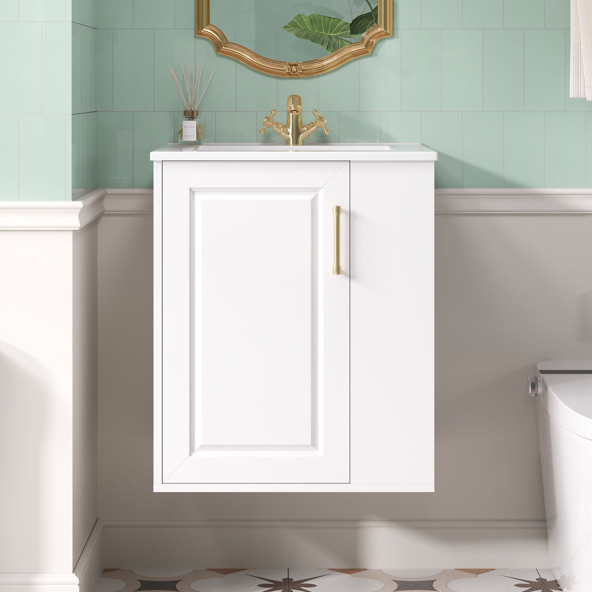 Wall Mounted Bathroom Cabinet With Side Shelf Combo, Vanity With Sink - White