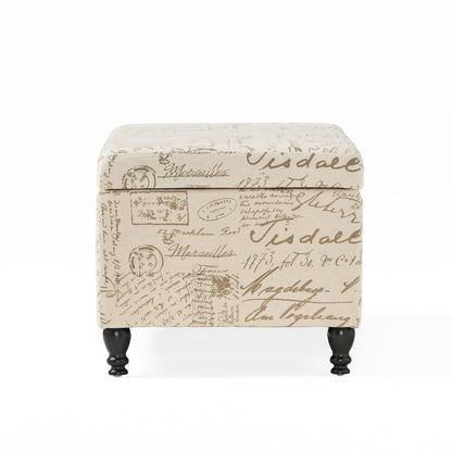 Parisian Upholstered Fabric Storage Ottoman - Beige / Reclaimed Natural