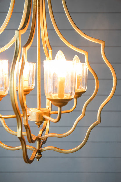 4 Light Metal Chandelier, Hanging Light Fixture With Adjustable Chain For Kitchen, Bulb Not Included - Gold