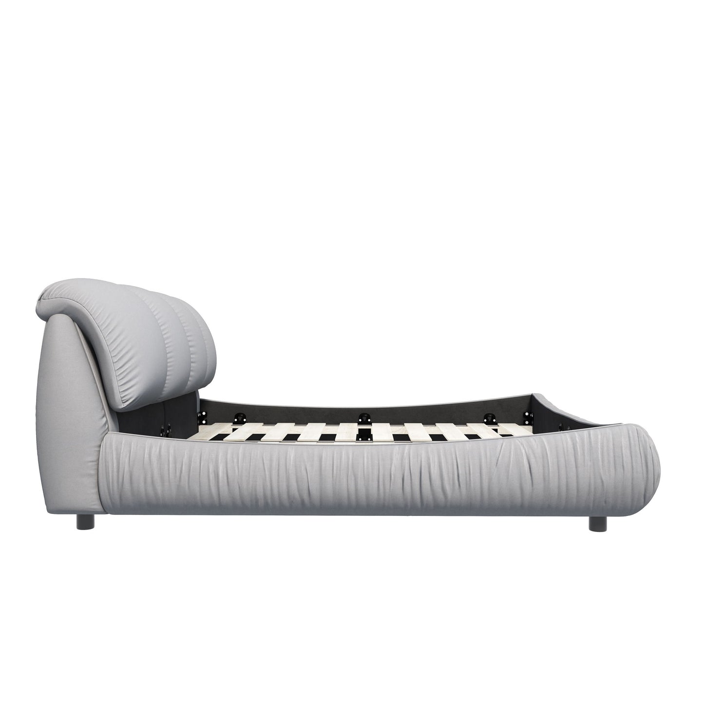 Luxury Upholstered Platform Bed With Oversized Padded Backrest And Solid Wood Frame