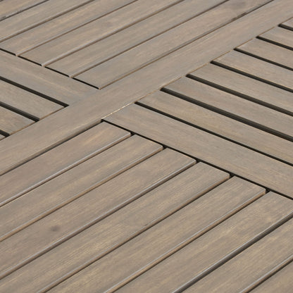 Transitional Acacia Wood Dining Table With Slat Panel Top - Gray
