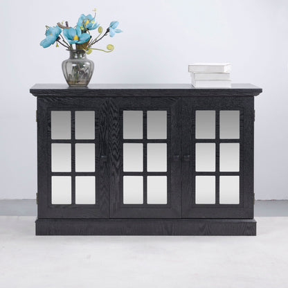 Storage Cabinet With 3 Mirrored Acrylic Doors, Adjustable Shelves