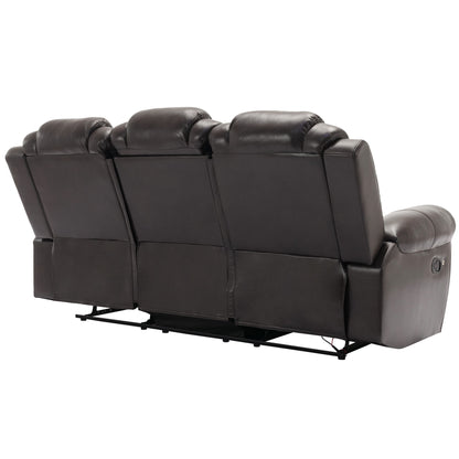 3 Pieces Recliner Sofa Sets Home Theater Seating Manual Recliner Chair & Center Console And LED Light Strip For Living Room - Brown