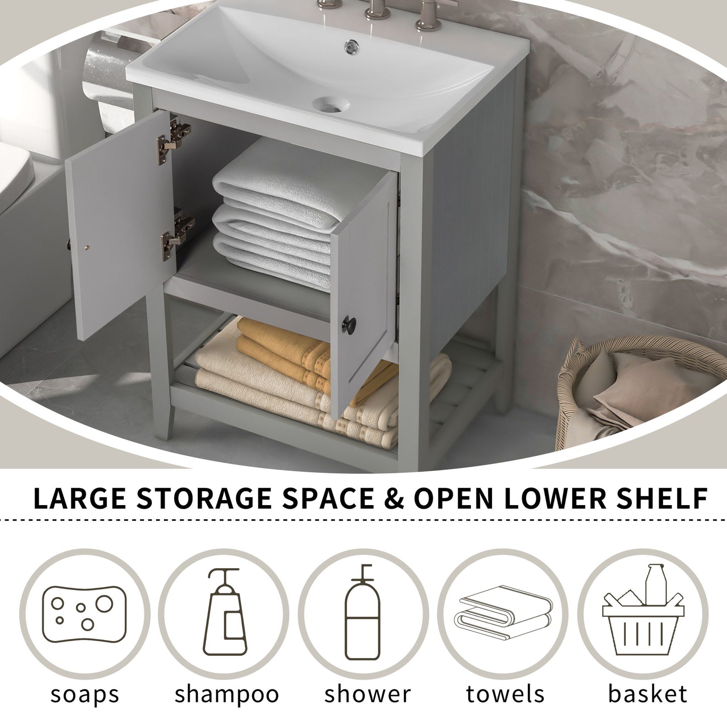 Modern Bathroom Vanity With Sink And Open Shelf
