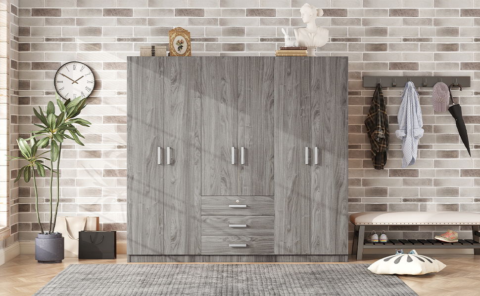 6 Doors Wardrobe Storage For Bedroom, With Big Drawers