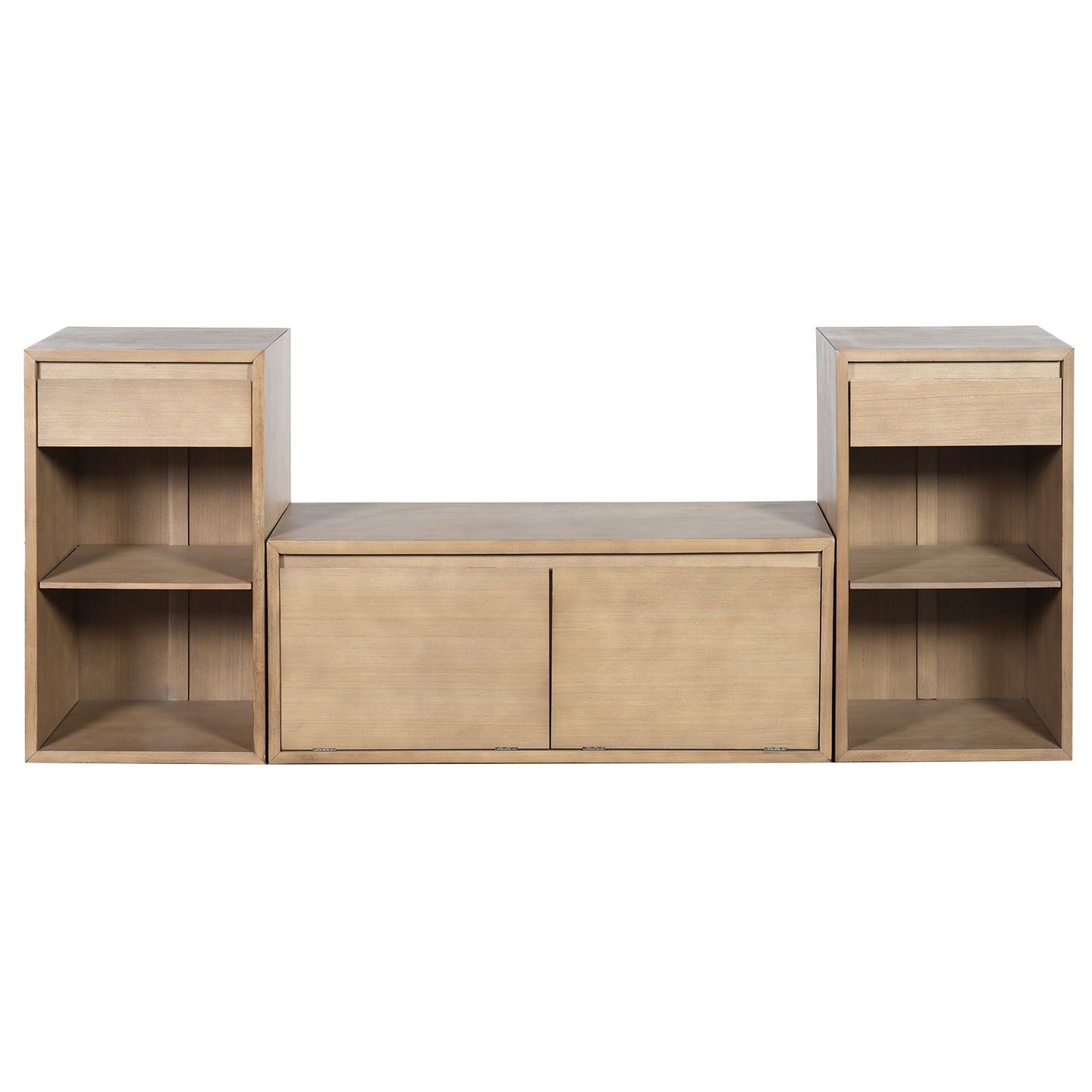 Entryway Storage Bench With Cushion, Drawers & Open Shelves