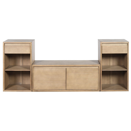 Entryway Storage Bench With Cushion, Drawers & Open Shelves