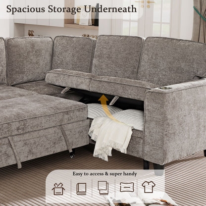 L-Shaped Sofa With Pull Out Sofa Bed With USB