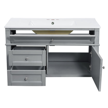 Modern Wall Mounted Floating Cabinet With Double Drawer And Sink