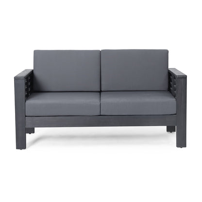 Acacia Wood Loveseat And Coffee Table Set With Cushions