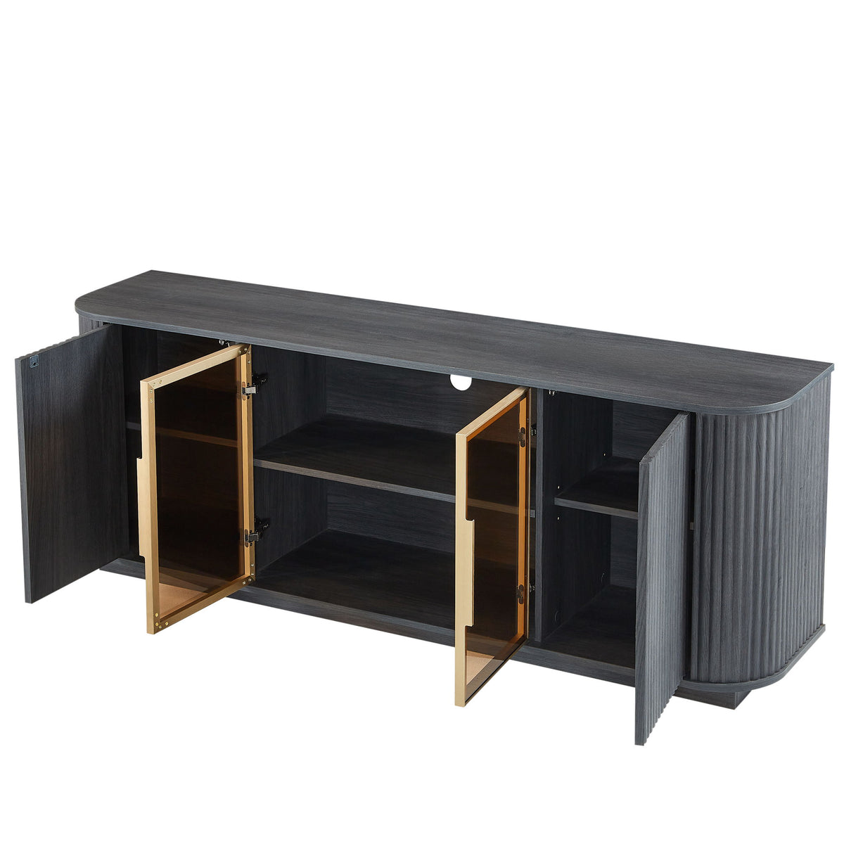 Modern 64" Wavy TV Cabinet With LED Lights - Black