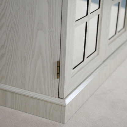 Sideboard Cabinet With Mirrored Doors, Adjustable Shelf, Metal Handles