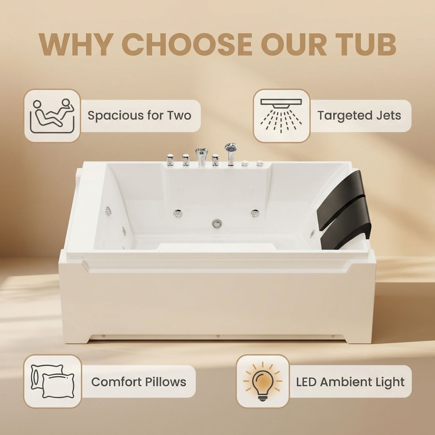 Xavier - Double Massage Bathtub - Milk White