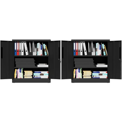 Heavy Duty Storage Cabinet With Lock, 2 Door File Cabinet With 2 Adjustable Shelves - Black
