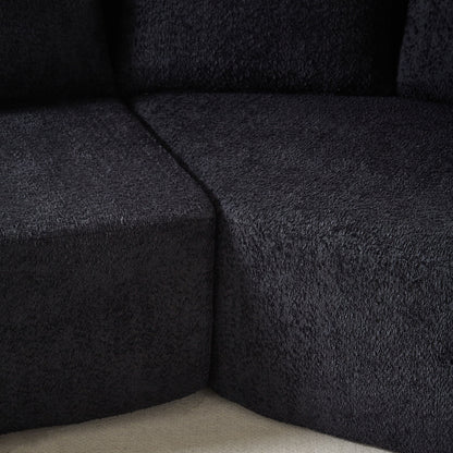 V - Shaped Modular Sofa Set & 3 Pillows And 2 Curved Ottomans For Living Rooms - Black