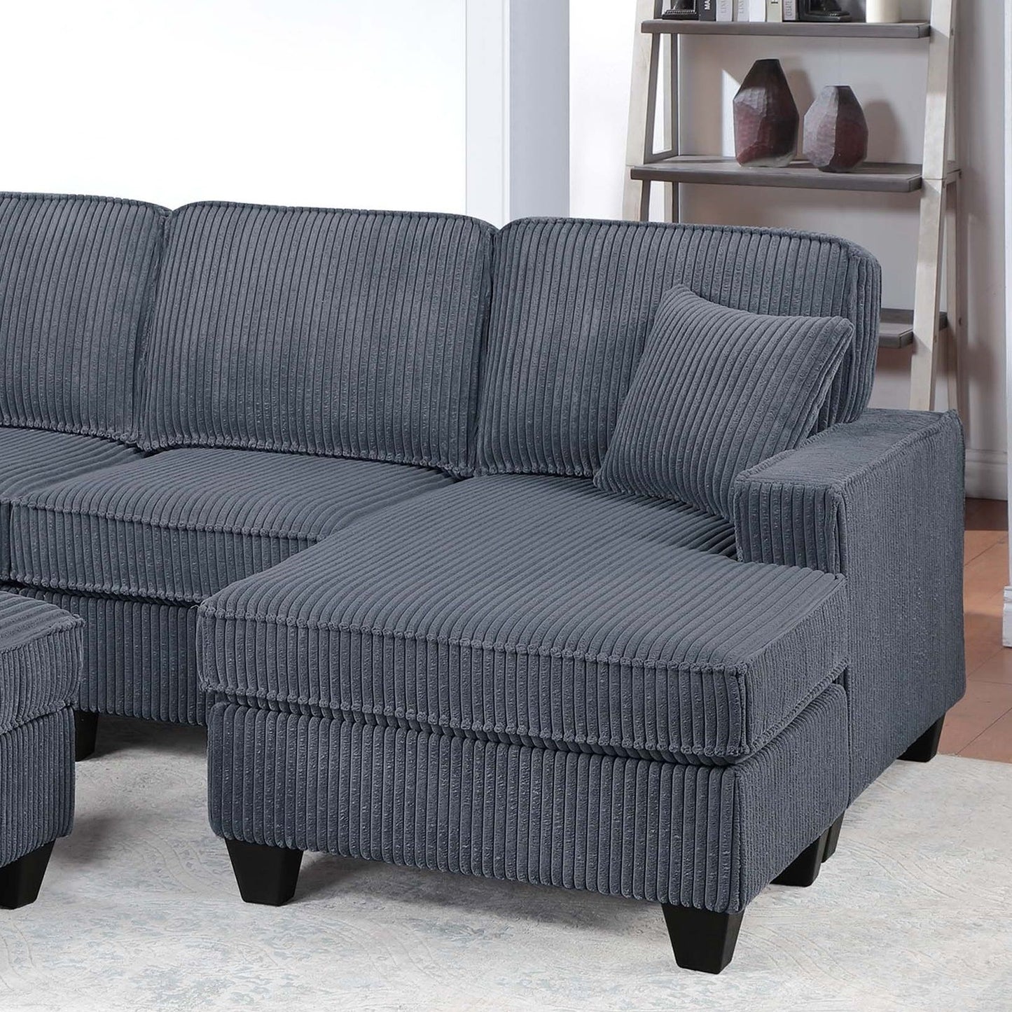 Left Arm Facing Loveseat With USB Port 5 Piece Sectional Set Corner Wedge Armless Chair Cocktail Ottoman Upholstered Living Room Furniture - Dark Gray