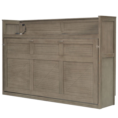 Murphy Bed With Desk, LED Light And USB Charging Station