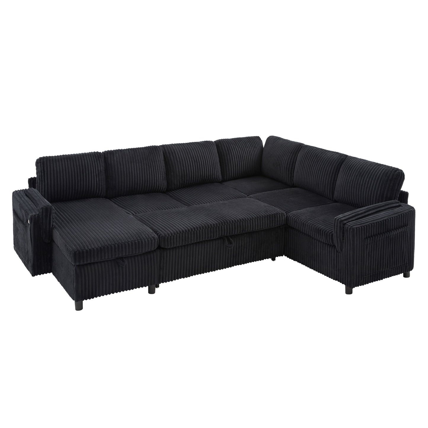 Convertible U-Shaped Sectional Sofa Bed With USB Ports And Storage