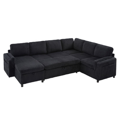 Convertible U-Shaped Sectional Sofa Bed With USB Ports And Storage