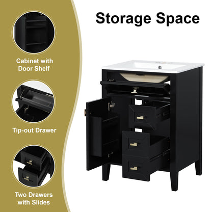 Bathroom Vanity With Sink, 3 Drawers & Cabinet With 2 Tier Door Storage Rack, Soft Close Doors & Drawers