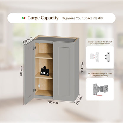 Shaker Wall Cabinet With Soft-Close Doors, Adjustable Shelves