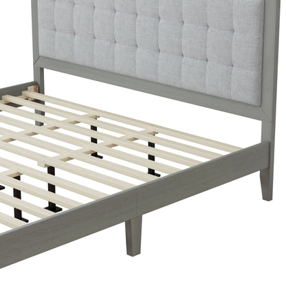 Mid Century Modern Platform Bed With Upholstered Headboard