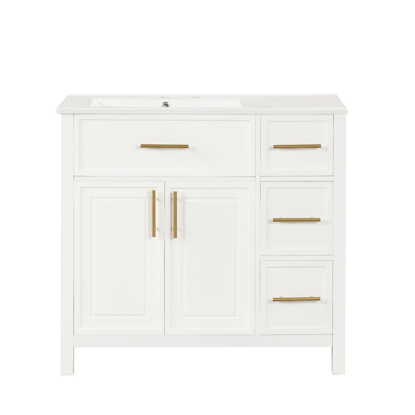 Modern Bathroom Vanity With Sink Top, 2 Doors And 3 Drawers