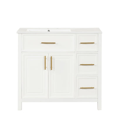 Modern Bathroom Vanity With Sink Top, 2 Doors And 3 Drawers