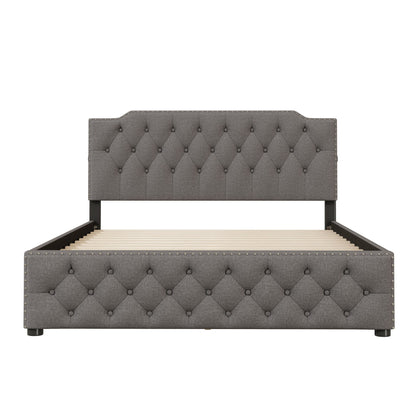 Upholstered Platform Bed With 2 Drawers And 2 Sets Of USB Ports On Each Side, Fabric
