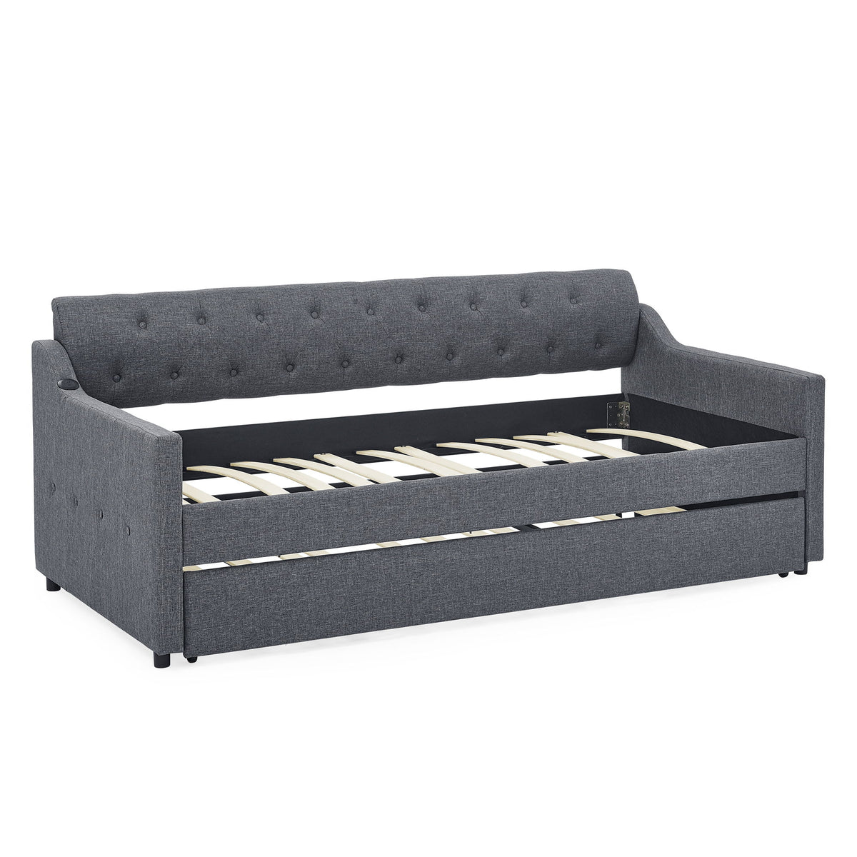 Size Upholstered Daybed With Trundle And USB Charging Armrest