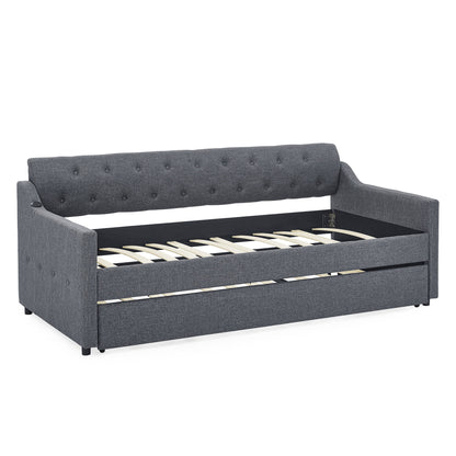 Size Upholstered Daybed With Trundle And USB Charging Armrest