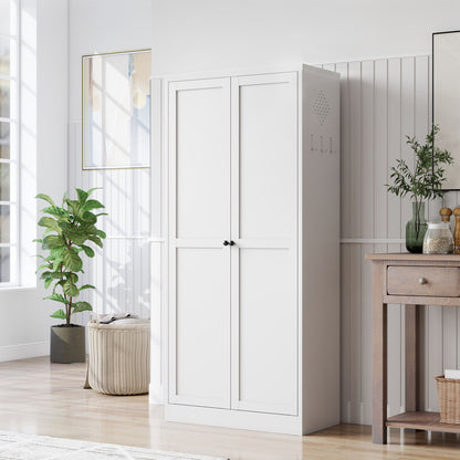Metal Kitchen Pantry Cabinet With Adjustable Storage And 4 Heavy Duty Shelves - White