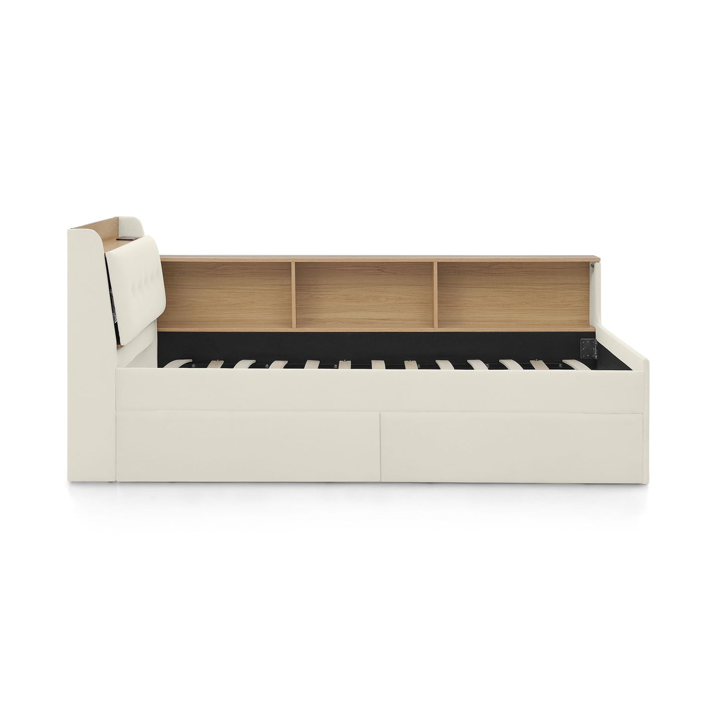 Upholstered Daybed With Storage Headboard, Wireless Charging, LED Lights