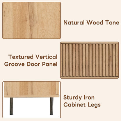 78" TV Stand For TVs Up To 85" With Closed Storage, Living Room Entertainment Center - Natural Wood