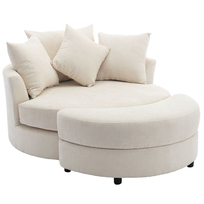 360° Swivel Accent Barrel Chair With Storage Ottoman & 4 Pillows, Modern Leisure Chair Round Accent For Living Room